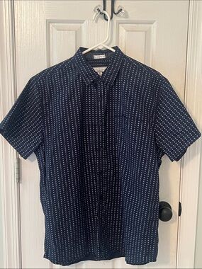 PD&C Navy Short-Sleeve Button-Down Shirt with White Micro Dots